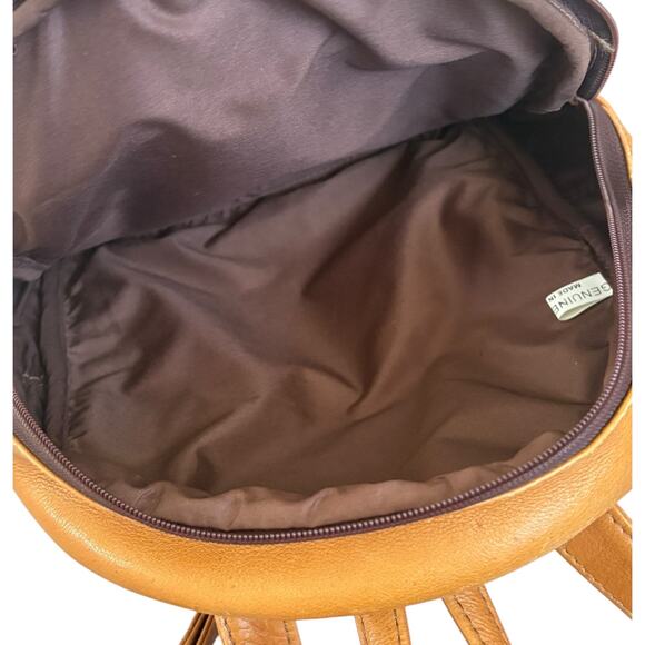 VTG 80’s Biker Preppy Hippie Boho Genuine Leather Hobo Backpack Leather Brown - Picture 7 of 11